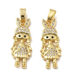 Настоящее золото 18K Девушка латуни микро проложить Цирконом подвески, без кадмия, без никеля и без свинца, реальный 18 k позолоченный, 24.5x10x3 мм, отверстие : 5x2.5 мм