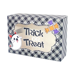 Черный Хэллоуин призрак бумажный трюк или жизнь коробки для хранения конфет, с пластиковым окном, прямоугольные, чёрные, 22.5x7x15.5 см