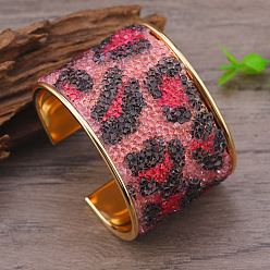 Leopard Цветные железные браслеты-манжеты с узором из страз для женщин, золотой свет, леопардовым принтом, внутренний диаметр: 2-1/2 дюйм (6.2 см), 48 мм