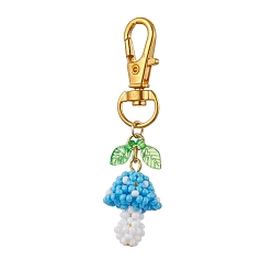 Темно-Голубой Стеклянный гриб ручной работы с подвесками в виде листьев из акрила, Поворотные застежки-лобстеры из сплава, подвески для украшений сумок, глубокое синее небо, 63 мм