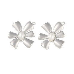 Цветок 304 подвески из нержавеющей стали, с абс пластмассовой имитационной жемчужиной, цвет нержавеющей стали, цветок, 25x22x3.5 мм, отверстие : 1.2 мм