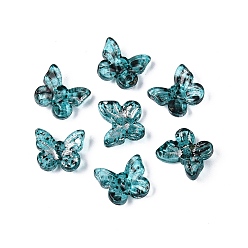 Dark Turquoise Picasso Transparent Glass Beads, Butterfly, Dark Turquoise, 9.5x11x4mm, Hole: 0.9~1.2mm, About 1020pcs/pound