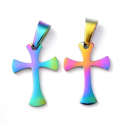 Rainbow Color Ионное покрытие (ip) 304 подвески из нержавеющей стали, крестик, Радуга цветов, 20x14x1.2 мм, отверстие : 3.5x7 мм
