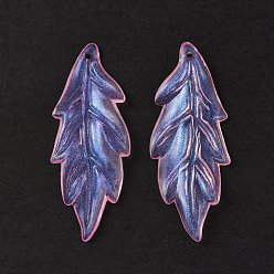 Розовый Прозрачные акриловые бусины, блеск порошок, лист, туманная роза, 42.5x16x2.5 мм, отверстие : 1.2 мм, Около 540 шт / 500 г