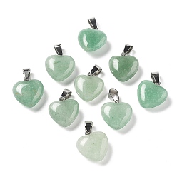 Зеленый Авантюрин Естественный зеленый авантюрин подвески, с петлями из платиновой латуни, сердце, 18~19x15~15.5x7~10 мм, отверстие : 6x2.5~3 мм