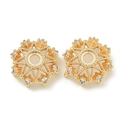 Настоящее золото 14K Покрытие стойки латунь микро паве прозрачные колпачки из кубического циркония, долговечный, без свинца и без кадмия, цветок, реальный 14 k позолоченный, 17x7 мм, отверстие : 3 мм