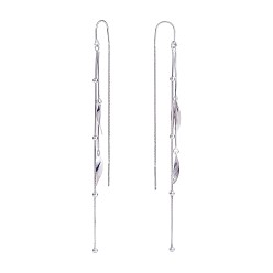 Platino Pendientes colgantes con borlas de cadena y hoja de plata de ley chapados en rodio antideslustre, hilo de oreja de gota larga para mujer, Platino, 925 mm, pin: 106x4.7 mm