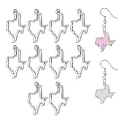 Stainless Steel Color 10Pcs Hollow 304 Stainless Steel Pendants, Texas Map Charm, Stainless Steel Color, 19x18.5x1.2mm, Hole: 1.5mm