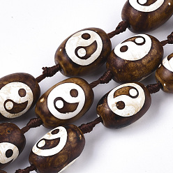 Yin-yang Pattern Фэн-шуй тибетский стиль бусины дзи пряди, природных бисера агат, окрашенная и подогревом, овальные, рисунок инь-ян, 14~16x21~23 мм, отверстие : 2.2 мм, около 12 шт / нитка, 13.78 дюйм (35 см)