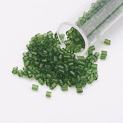Dark Olive Green 11/0 Two Cut Round Hole Glass Seed Beads, Hexagon, Transparent Colours, Dark Olive Green, 2x2mm, Hole: 0.5mm, about 41000pcs/pound
