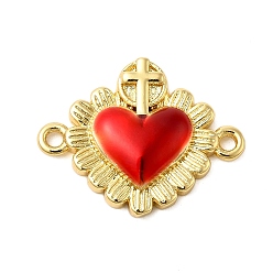 Настоящее золото 18K Подвески из латунной эмали, красное сердце с поперечными связями, реальный 18 k позолоченный, без кадмия, без никеля и без свинца, 16.5x21x4 мм, отверстие : 1.6 мм