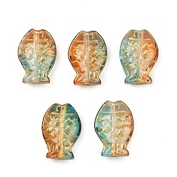 Перу Гальванопокрытие и стеклянные бусины с золотым металлическим плетением, рыба, Перу, 14.5x10x6 мм, отверстие : 1.2 мм