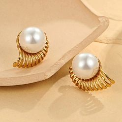 Золотой 304 из нержавеющей стали серьги, с пластиковой имитационной жемчужиной, спиральный вихрь, золотые, 20x27 мм