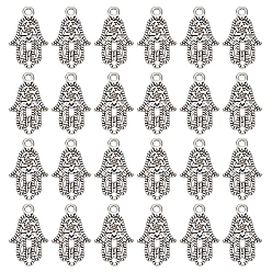 Античное Серебро 120 шт. Подвески из сплава в тибетском стиле, хамса рука/рука мириам со звездой давида, античное серебро, 24x15x1.5 мм, отверстие : 2 мм