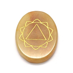 Aventurine Natural Yellow Aventurine Cabochons, Oval with Chakra Pattern, 43~46x33~36x6~7mm