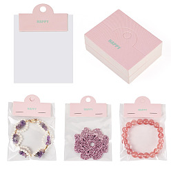 Pearl Pink 100Pcs Folding Flower Printed Paper Display Header Cards, with 100Pcs OPP Cellophane Bags, Rectangle, Pearl Pink, 5x6.4x0.035cm, 100pcs/set