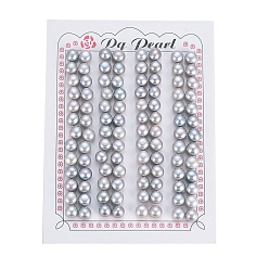 Light Grey Natural Cultured Freshwater Pearl Beads, Half Drilled, Rondelle, Dyed, Light Grey, 6.5~7x5.5mm, Hole: 0.8mm, about 104pcs/board