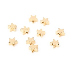 Echt 14 k vergoldet Messing Perlen, langlebig überzogen, Stern, echt 14 k vergoldet, 6x6x3 mm, Bohrung: 1.2 mm