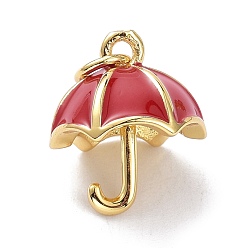 Темно-Красный Настоящие 18 k позолоченные латунные подвески, с эмалью и прыжковыми кольцами, долговечный, зонтик, темно-красный, 15x13 мм, Перейти кольцо: 5x1 мм, 3 мм внутренним диаметром