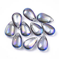 Синий Гальванические стеклянные подвески, слеза, синие, 14x8x5 мм, отверстие : 1.2 мм