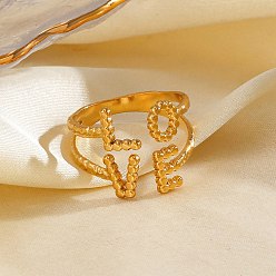 Золотой 304 открытые манжеты из нержавеющей стали для женщин, Слово любовь, золотые, 15 мм, внутренний диаметр: 17.6 мм