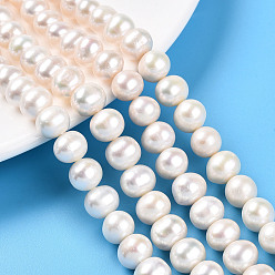 Кремово-белый Нити из натурального культивированного пресноводного жемчуга, круглые, кремово-белые, 9~10 мм, отверстие : 0.5 мм, около 46 шт / нитка, 15.16~15.55'' (38.5~39.5 см)