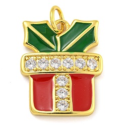 Christmas Bell Новогодняя тема, подвески из настоящей эмали из латуни с покрытием из настоящего золота 18K, с соединительными кольцами и кубическими цирконами, без кадмия и без свинца, рождественские колокольчики, 18x15x3 мм, отверстие : 3 мм