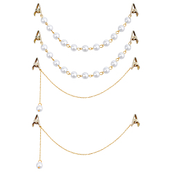 Golden Alloy Cardigan Clips, Sweater Collar Clips, with Brass Cable Chains, Round, Golden, 210~220mm