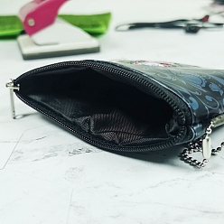 Black Imitation Leather Clutch Bag with Ball Chain, Halloween Theme Change Purse for Women, Rectangle with Skull Pattern, Black, 10x12cm