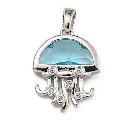 Платина Подвески из стекла, с латунной фурнитурой , долговечный, медуза, платина, 18.5x14x3.5 мм, отверстие : 3.5x2.5 мм