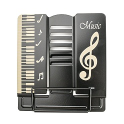 Черный Окрашенная распылением железная настольная книжная подставка для чтения, регулируемый держатель книги, музыкальная нота, чёрные, 21x16.5x19 см