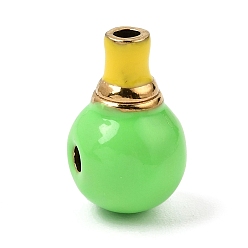 Lawn Green 304 Stainless Steel Enamel Beads, Vase Shape, 3 Hole Guru Beads, Golden, Lawn Green, 20.5x12x13mm, Hole: 2.5mm