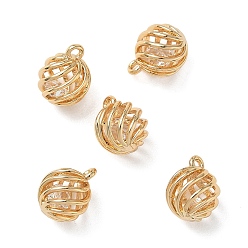 Plaqué 18K Or Véritable Pendentifs en laiton zircon cubique transparent, breloques rondes à motif en spirale, sans nickel, réel 18 k plaqué or, 10x8x8mm, Trou: 1mm