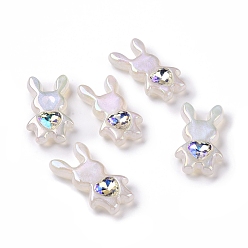 White Acrylic Cabochon, with Acrylic Rhinestone, Rabbit, White, 45x24x9mm