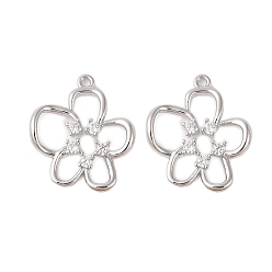 Платинированный Стеклянные стразы подвески, с латунной фурнитурой , цветок, прозрачные, Реальная платина, 20x17x2.5 мм, отверстие : 1.2 мм
