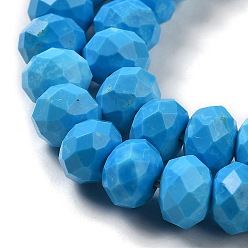 Dodger Blue Dyed Natural Howlite Beads Strands, Faceted Rondelle, Dodger Blue, 7.5~8x5.5mm, Hole: 1mm, about 72pcs/strand, 15.31 inch(38.9cm)