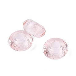 BrumosaRosa Granos europeos de cristal transparente, Rondana plana, abalorios de grande agujero, facetado (128 facetas), rosa brumosa, 14x7.5 mm, agujero: 5.5~6 mm