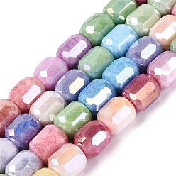 Mixed Color Anti-Tarnish Electroplate Glass Beads Strands, Column, Imitation Gemstone, Dyed, Faceted, Mixed Color, 8.5~9x7.5~8.5mm, Hole: 1~1.2mm, about 39~40pcs/strand, 13.78~14.17 inch(35~36cm)