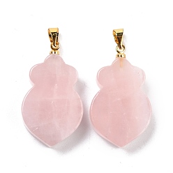 Rose Quartz Natural Rose Quartz Pendants, with Golden Brass Findings, Carrot, 29~30x17x6mm, Hole: 5mm