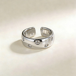 Платина Латунные кольца-манжеты с микропаве из прозрачных кубических цирконий, платина, размер США 7 1/4 (17.5 мм)