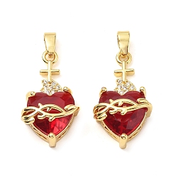 Настоящее золото 18K Латунные микро проложить кубического циркония подвески, без кадмия и без свинца, сердце, реальный 18 k позолоченный, 22x12x9 мм, отверстие : 5x2.5 мм