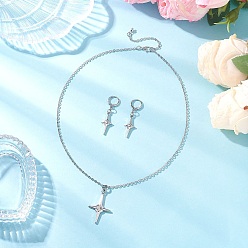 Платина Комплекты из серег и ожерелий из сплава со стразами в форме звезд для женщин, платина, 17.87 дюйм (45.4 см), 44x12 мм