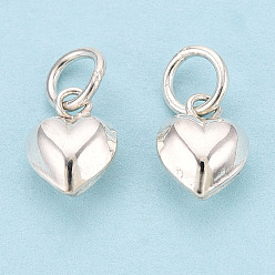 Серебро 925 стерлингового серебра прелести сердца, с прыжковых колец, серебряные, 8.1x6x4 мм, отверстие : 3 мм