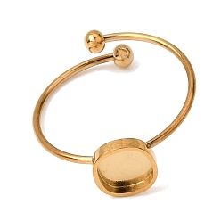 Real 18K Gold Plated Flat Round 304 Stainless Steel Open Cuff Bangle Makings with Bezel Tray, Ion Plating(IP), Long-Lasting Plated, Real 18K Gold Plated, Inner Diameter: 0.75 inch(1.9cm), Tray: 6x6mm