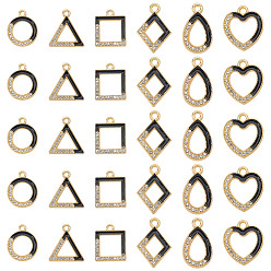 Mixed Shapes 30 шт 6 стили подвески из сплава эмали, со стразами, золотые, разнообразные, 19.5~21.5x13~20.5x1.5~1.8 мм, отверстие : 2.1~2.3 мм, 5 шт / стиль