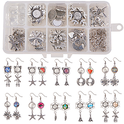 (52) Непрозрачная лаванда DIY серьги решений, Настройки разъем сплава кабошон тибетском стиле, Прозрачные стеклянные кабошоны, железные прыгающие кольца и латунные крючки для серьги, разноцветные, 13.5x7x3 см