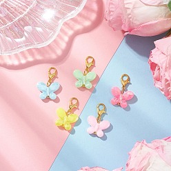 Золотой Подвесные украшения в виде бабочек из непрозрачного акрила с имитацией жемчуга, Сплав с застежками когтя омара, золотые, 25 мм