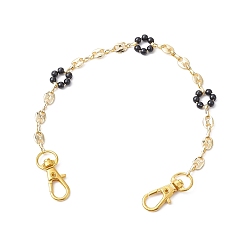 Golden Acrylic Imitation Pearl Beaded Flower Purse Chain, Brass Coffee Bean Chain Bag Strap with Lobster Claw Clasp, Golden, 27cm