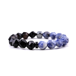 (306FM) Жонкиль матовый с лаймовой подкладкой Черный оникс браслеты простирания, с натуральными голубыми бусинами из яшмы, браслеты со звездообразной огранкой, 7-1/2~7-5/8 дюйм (19~19.5 см), граненые бусины: 10мм