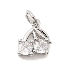 Платинированный Латунные микро проложить кубического циркония прелести, вишня, долговечный, стойки покрытие, с целью перехода в кольце, Реальная платина, 11.5x9.5x4 мм, отверстие : 3 мм